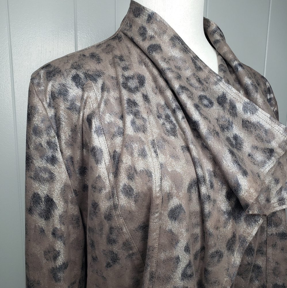 Peck & Peck Leopard Print Faux Suede Open Draped … - image 4